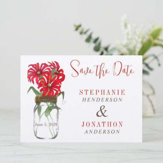 レッドアンデス山ワイルドフラワーメイソン結婚の瓶 招待状 (スタンド正面)