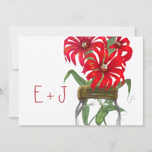 レッドアンデス山脈の野生の花を飾ったメイソンジャーウェディング 招待状 (裏面)