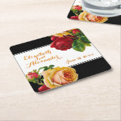 レッドアンドイエローローズボヘミアンカスタムヴィンテージ スクエアペーパーコースター (アングル)