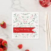 レッドアンドグリーンガーランドハッピーリトルホリデー スタンダードカクテルナプキン (インサイチュ)