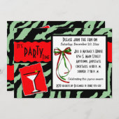 レッドアンドグリーンタイガープリントホリデーパーティ招待状 招待状 (正面/裏面)