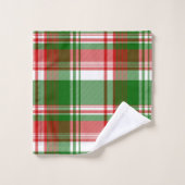 レッドアンドグリーンプレイドホリデーバスルームデコール バスタオルセット (ウォッシュタオル)