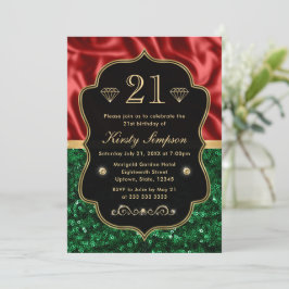 レッドアンドグリーンホリデイきらめく誕生日 招待状