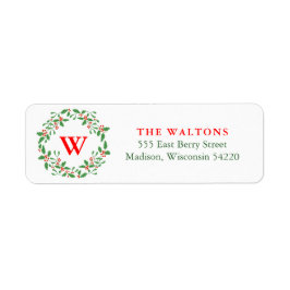 レッドアンドグリーンホリーベリーリースモノグラム ラベル