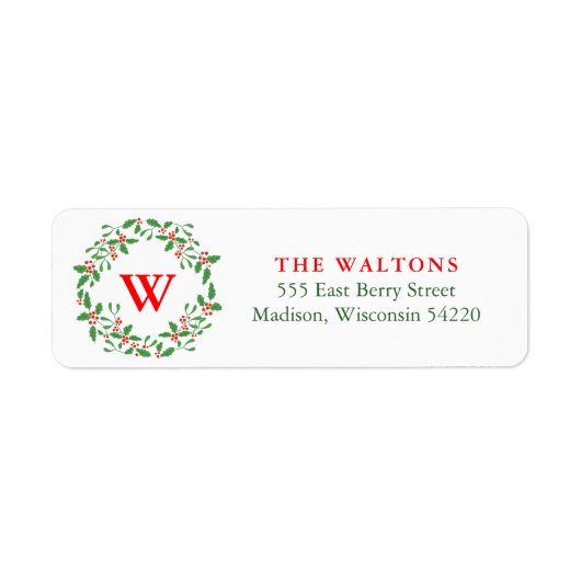 レッドアンドグリーンホリーベリーリースモノグラム ラベル (正面)