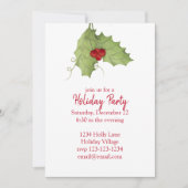 レッドアンドグリーンホーリーベリーホリデーパーティー 招待状 (正面)