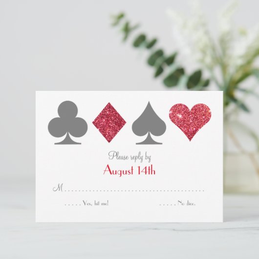 レッドアンドグレーデスティニーラスベガスフェイクグリッターRSVP 出欠カード (スタンド正面)