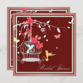 レッドアンドコーラルバーケージブライダルシャワー 招待状 (正面/裏面)