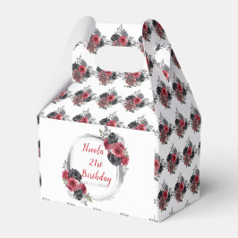 レッドアンドシルバーエレガントフラワーズ誕生日 フェイバーボックス