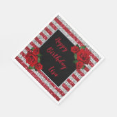 レッドアンドシルバーストライプグリッターレッドローゼス誕生日 スタンダードランチョンナプキン (角)