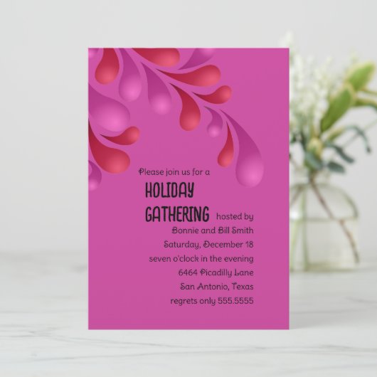 レッドアンドピンクプルームはっきりしたホリデーパーティー招待状 招待状 (スタンド正面)