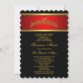 レッドアンドブラックキンセアニェラ金ゴールドティアラ誕生日 招待状 (裏面)