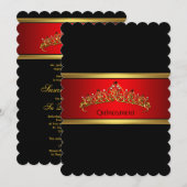 レッドアンドブラックキンセアニェラ金ゴールドティアラ誕生日 招待状 (正面/裏面)