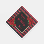 レッドアンドブラックストライプグリッターレッドローゼス誕生日 スタンダードランチョンナプキン (角)