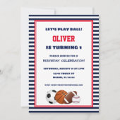 レッドアンドブルースポーツストライプの誕生日招待状 招待状 (正面)