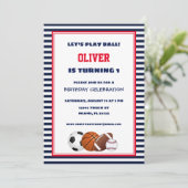 レッドアンドブルースポーツストライプの誕生日招待状 招待状 (スタンド正面)
