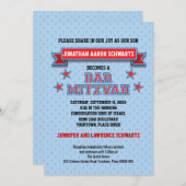 レッドアンドブルースポーツタックルトゥイルバー(ユダヤ教の)バル・ミツバー 招待状 (正面/裏面)