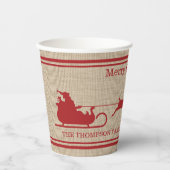 レッドアンドベージュサンタスレハイクリスマス&カスタム文字 紙コップ (正面)
