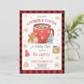 レッドアンド金ゴールドクッキーとホットココアホリデーパーティー 招待状 (スタンド正面)