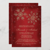 レッドアンド金ゴールドスノーフレークカップルウェディングシャワー 招待状 (正面/裏面)