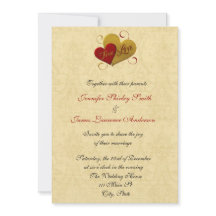 レッドアンド金ゴールドトゥルーラブ結婚式招待状