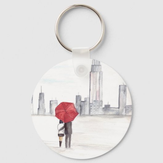 レッドアンブレラカップルカッコいいニューヨークトレンディー美しい キーホルダー (正面)