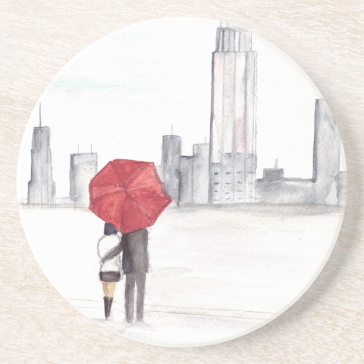 レッドアンブレラカップルカッコいいニューヨークトレンディー美しい コースター (正面)