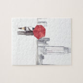 レッドアンブレラカップルカッコいいニューヨークトレンディー美しい ジグソーパズル (横)