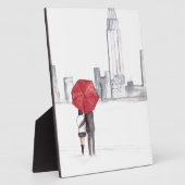 レッドアンブレラカップルカッコいいニューヨークトレンディー美しい フォトプラーク (側面)