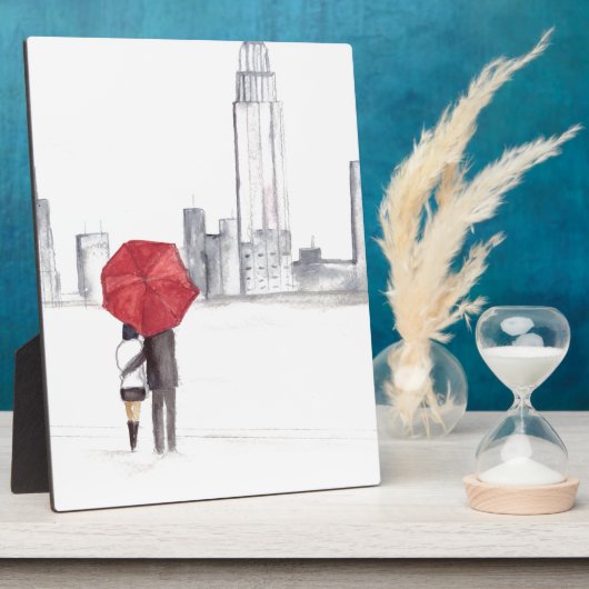 レッドアンブレラカップルカッコいいニューヨークトレンディー美しい フォトプラーク (側面)