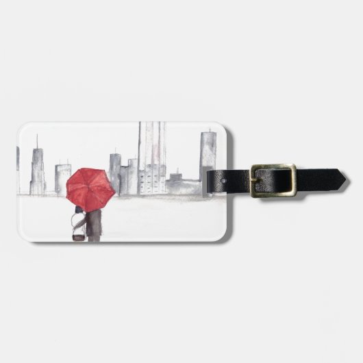 レッドアンブレラカップルカッコいいニューヨークトレンディー美しい ラゲッジタグ (正面横)