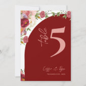 レッドアーチピーチフローラウェディングパーティーテーブル番号 サンキューカード (正面)