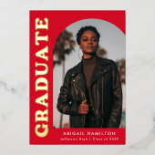 レッドアーチフォトフォイル卒業発表 箔招待状 (正面)