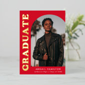 レッドアーチフォトフォイル卒業発表 箔招待状 (立ち正面)