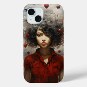 レッドアートモダンの女の子 iPhone 15ケース
