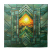 レッドアールデコターコイズグリーン金ゴールドサン タイル (正面)