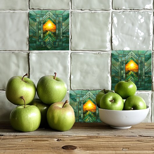 レッドアールデコターコイズグリーン金ゴールドサン タイル