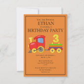 レッドイエローオレンジトレインチャイルドズバースデーパーティー 招待状 (正面)