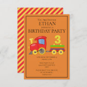 レッドイエローオレンジトレインチャイルドズバースデーパーティー 招待状 (正面/裏面)