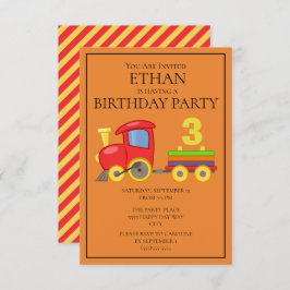 レッドイエローオレンジトレインチャイルドズバースデーパーティー 招待状