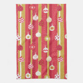 レッドイエロークリスマスツリーオーナメント キッチンタオル (縦)