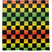 レッドイエローグリーングラデーションラスタ市松模様に シャワーカーテン (正面)