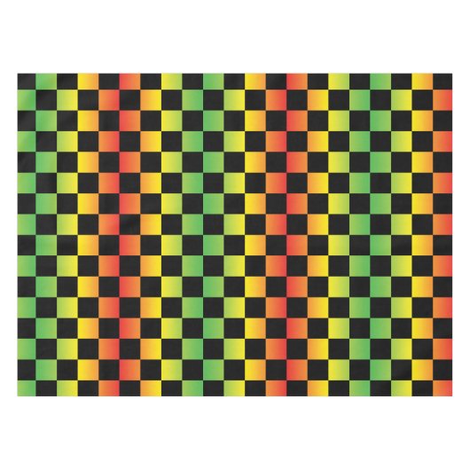 レッドイエローグリーングラデーションラスタ市松模様に テーブルクロス (正面(横))