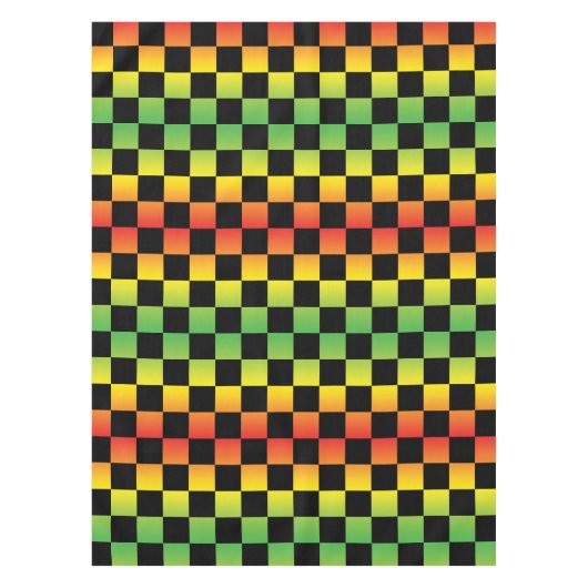 レッドイエローグリーングラデーションラスタ市松模様に テーブルクロス (正面)