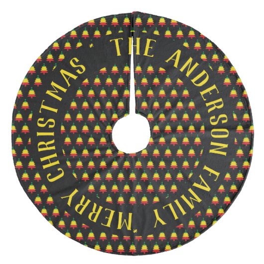 レッドイエローグリーンブラッククリスマスツリーラスタ フリース ツリースカート (正面)