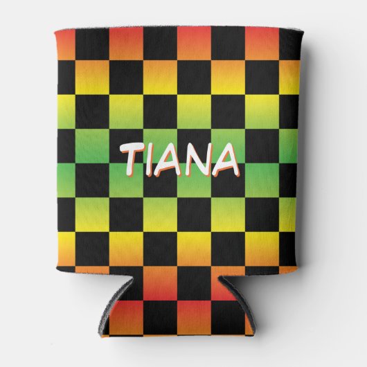 レッドイエローグリーンラスタグラデーションモノグラム 缶クーラー (正面)