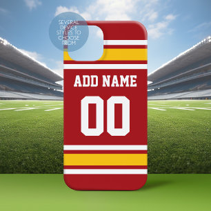 レッドイエロースポーツチームサッカージャージーの名前番号 iPhone 15ケース