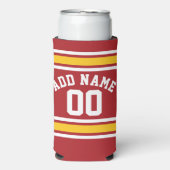 レッドイエローチームジャージー – 名前をカスタムする番号 スリム缶クーラー (Seltzer正面)