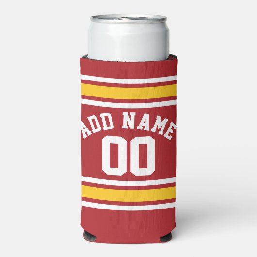 レッドイエローチームジャージー – 名前をカスタムする番号 スリム缶クーラー (Seltzer正面)
