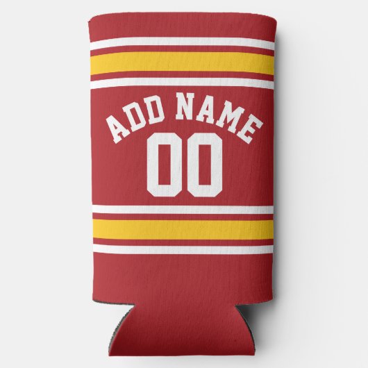 レッドイエローチームジャージー – 名前をカスタムする番号 スリム缶クーラー (裏面)